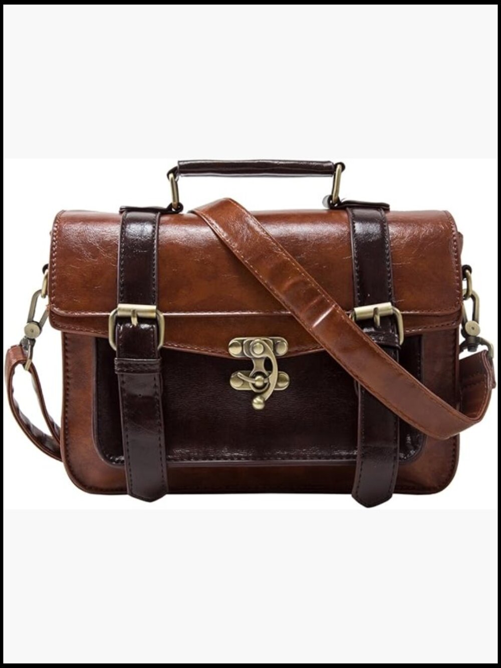 Vintage Faux Leather Satchel Crossbody Messenger Bag Work Classic Purse - Picture 1 of 7
